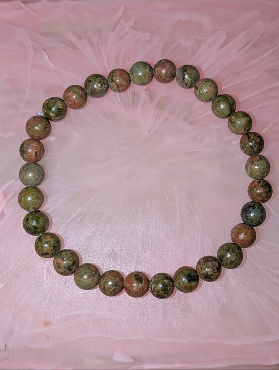 Handmade Jewelry - Natural Unakite Gemstone Beaded Stretch Bracelet
